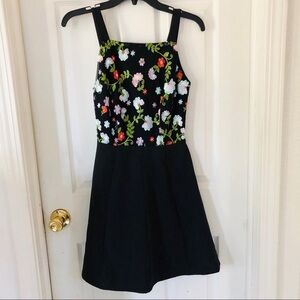 NWT SUPERFOXX Black Embroidered floral square neck fit & flare dress Size XS